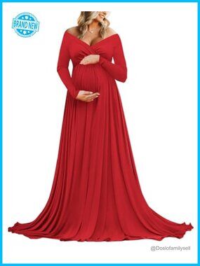 Maternity Off Shoulder Maxi Dress Photoshoot Baby Shower Gown